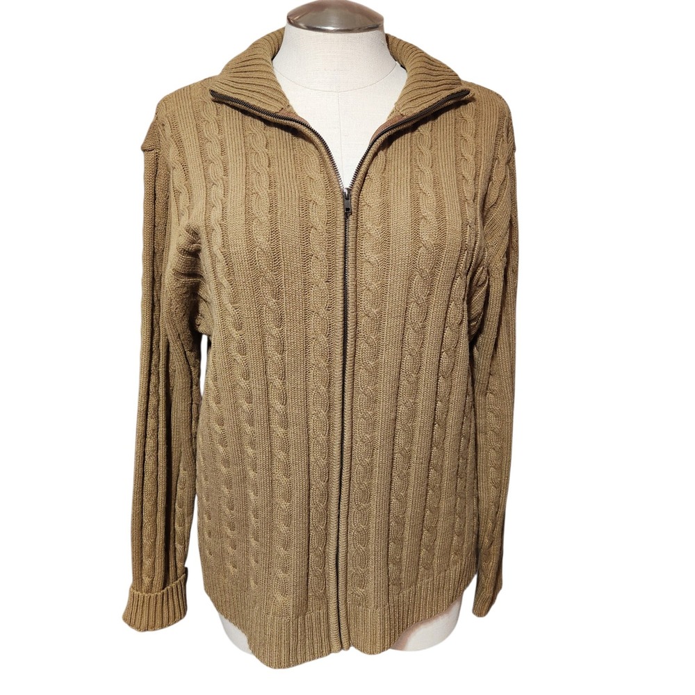 H2H Womens 2XL Camel Brown Cable Knit Full Zip Mock Neck Cardigan Sweater